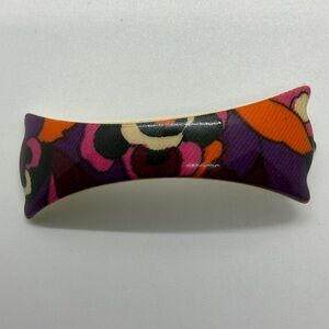 Vintage Barrette Long Rectangle Colorful Pattern Retro Hair Clip Made in France